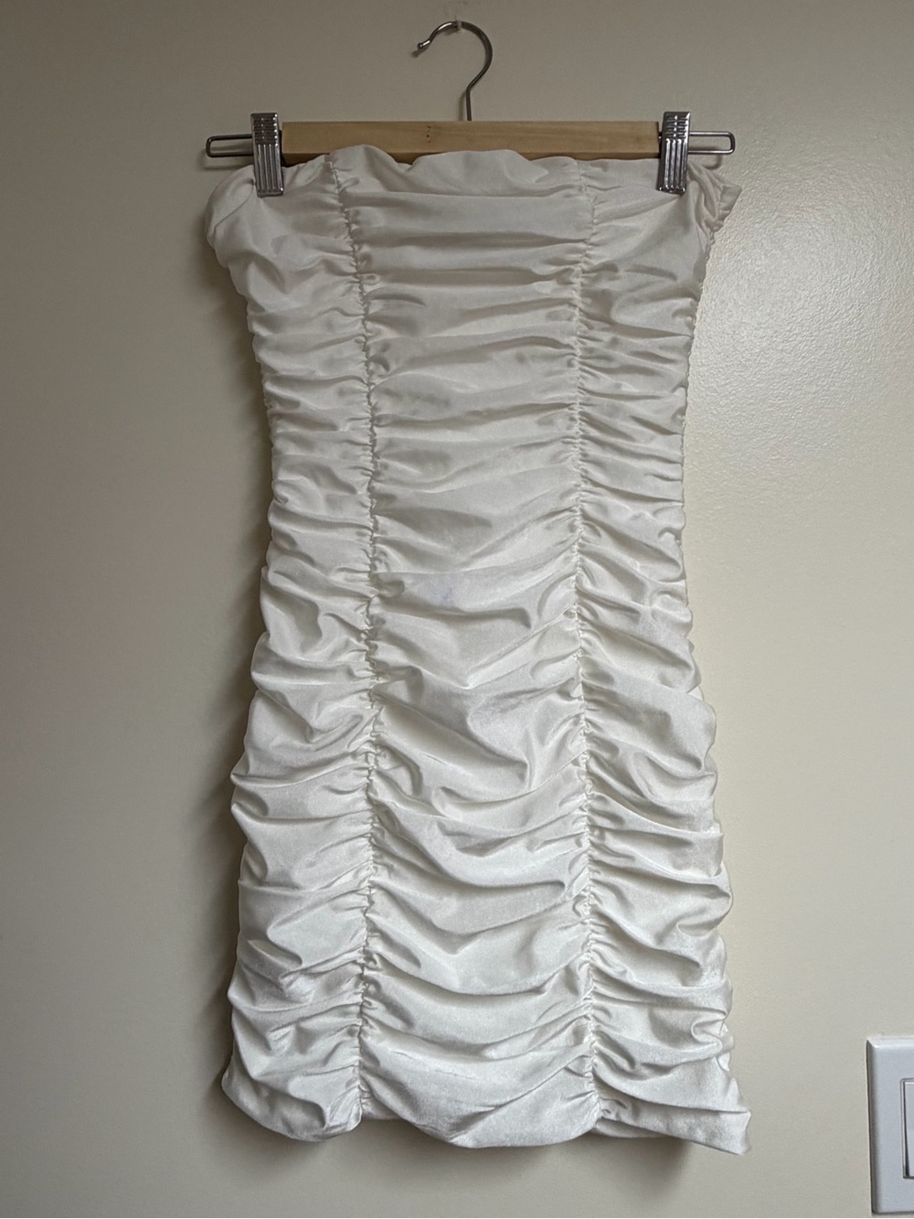 Tiger Mist Ivory Ruched Strapless Mini Dress